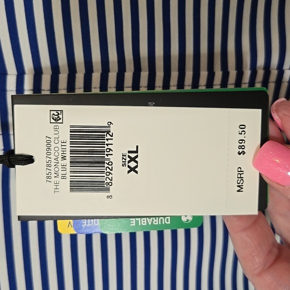 RALPH LAUREN RLX TMC UV PROTECTION MOISTURE WICKING POLO XXL BLUE WHITE STRIPE - Picture 4 of 8